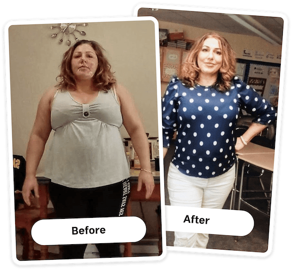 Before and after weight loss results for Ashley F.